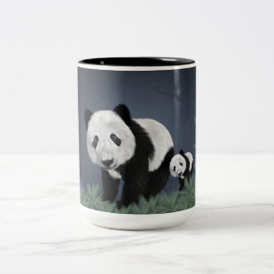 Caneca De Café Em Dois Tons urso panda fofo animal preto branco doce