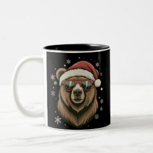 Caneca De Café Em Dois Tons Urso Pardo Chapéu do Papai Noel Engraçado Fofinho