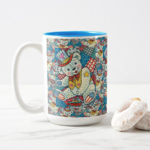 CANECA DE CAFÉ EM DOIS TONS URSO PATRIÓTICO, CARNE DE BARCO E DE PATCHWORK