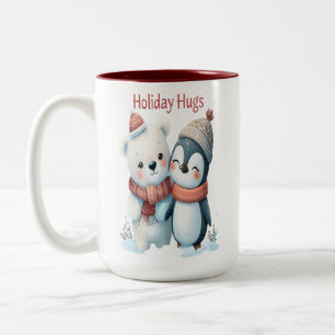 Caneca De Café Em Dois Tons Urso Polar Bonito e Pinguim Amigos de Natal