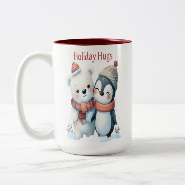 Caneca De Café Em Dois Tons Urso Polar Bonito e Pinguim Amigos de Natal (Esquerda)
