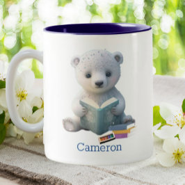 Caneca De Café Em Dois Tons Urso Polar Cinto Lendo Livro Personalizado