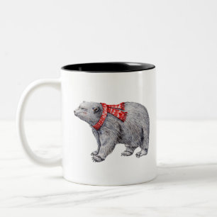 Caneca De Café Em Dois Tons Urso Polar no Escarfago Vermelho