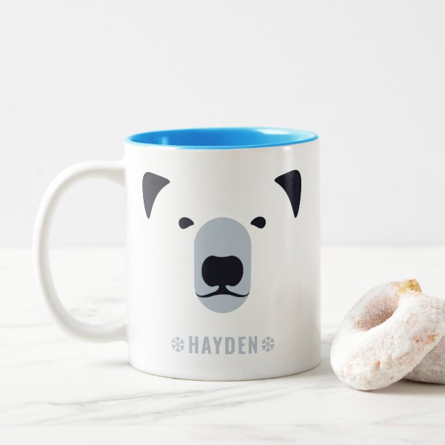 Caneca De Café Em Dois Tons Urso Polar | Nome Personalizado Coffee Mug (Com Donut)