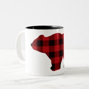 Caneca De Café Em Dois Tons Urso xadrez preto e vermelho clássico do país