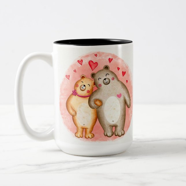 Caneca De Café Em Dois Tons Ursos de Amor Bonitos Personalizados (Esquerda)