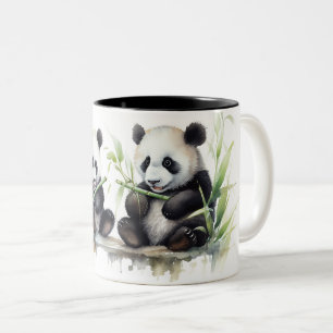 Caneca De Café Em Dois Tons Ursos De Panda De Aquarela Com Bambu