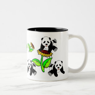 Caneca De Café Em Dois Tons Ursos de panda do girassol