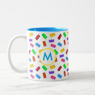 Caneca De Café Em Dois Tons Ursos doces multicolores e monograma