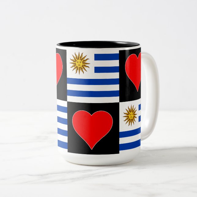 Caneca De Café Em Dois Tons Uruguai Flag Heart Pattert Divertido Patriótico Ur (Frente Esquerda)