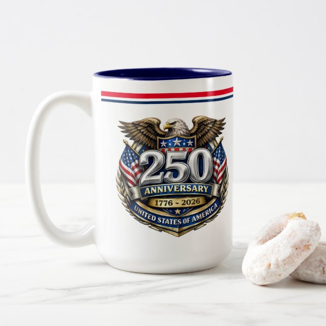 Caneca De Café Em Dois Tons USA 250th Anniversary Coffee Mug (Com Donut)