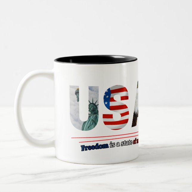 Caneca De Café Em Dois Tons "USA – Freedom Is a State of Mind" (Esquerda)