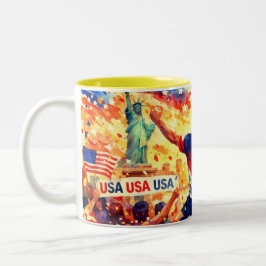 Caneca De Café Em Dois Tons USA Soccer Fan Celebration Watercolor Art