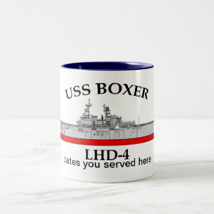 Caneca De Café Em Dois Tons USS Boxer, LHD4, datas personalizáveis servidas