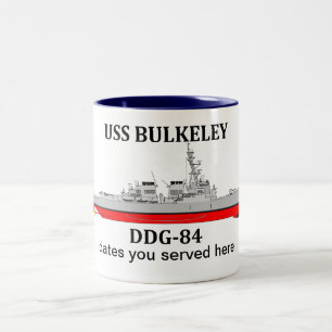 Caneca De Café Em Dois Tons USS Bulkeley, DDG-84, datas personalizáveis servid
