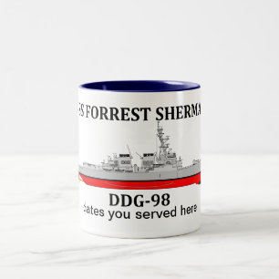 Caneca De Café Em Dois Tons USS Forrest Sherman, DDG-98, datas personalizáveis