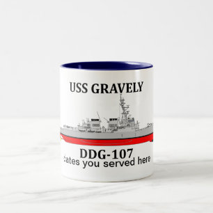 Caneca De Café Em Dois Tons USS Gravely, DDG-107, datas personalizáveis servid
