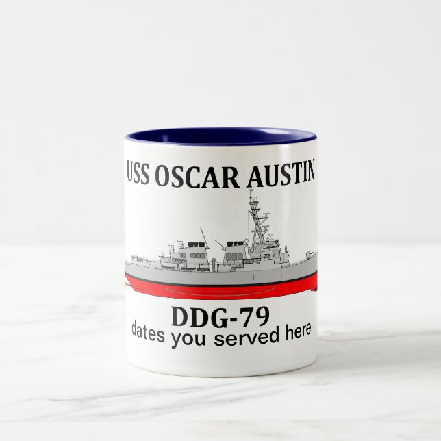Caneca De Café Em Dois Tons USS Oscar Austin, DDG-79, datas personalizáveis (Centro)