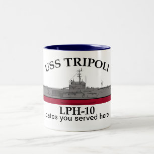 Caneca De Café Em Dois Tons USS Tripoli, LPH-10, datas personalizáveis servida