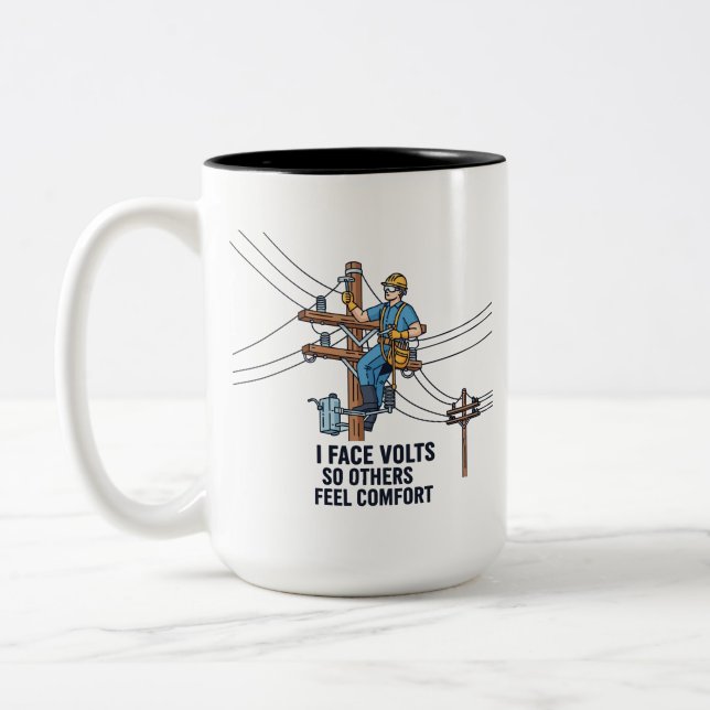 Caneca De Café Em Dois Tons Utility Power Line Worker Courage Quote Hero (Esquerda)