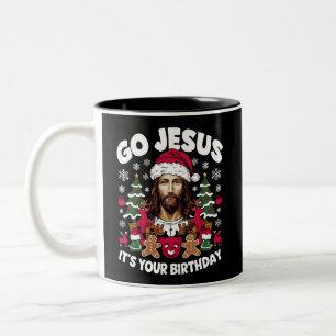 Caneca De Café Em Dois Tons Vá Jesus É Seu Aniversário Suéter Feio de Natal
