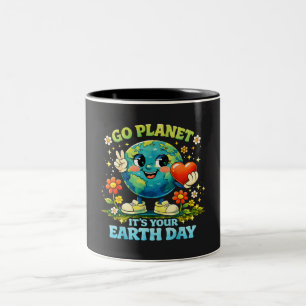 Caneca De Café Em Dois Tons Vá Planeta É o Seu Dia da Terra verde