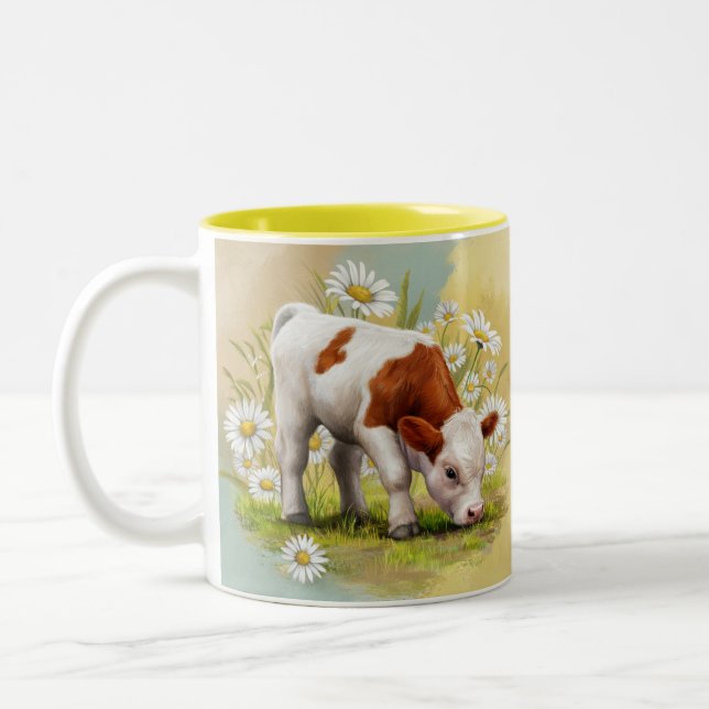 Caneca De Café Em Dois Tons Vaca-bebê em um campo da Daisies Ocidental (Esquerda)