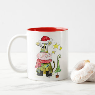 Caneca De Café Em Dois Tons Vaca branca de Natal