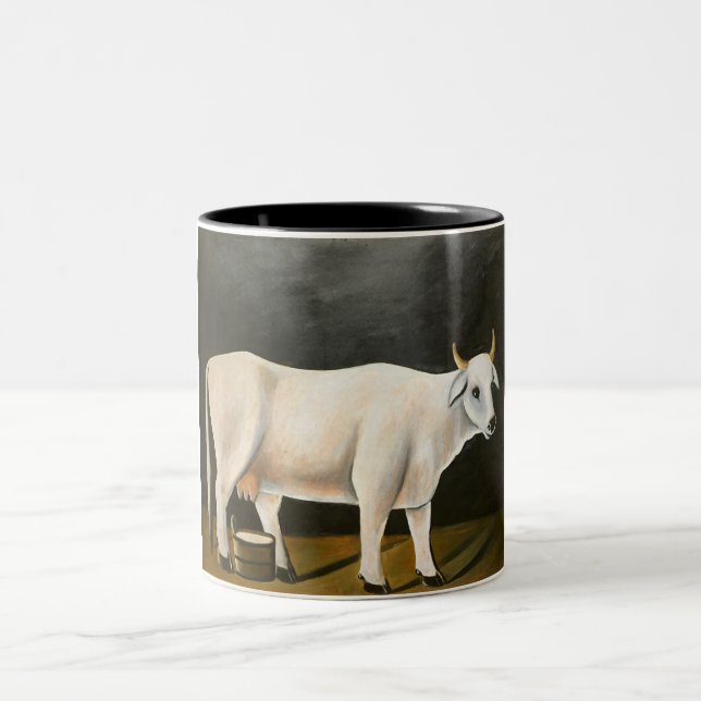 Caneca De Café Em Dois Tons Vaca branca num fundo preto (animal Fazenda) (Centro)