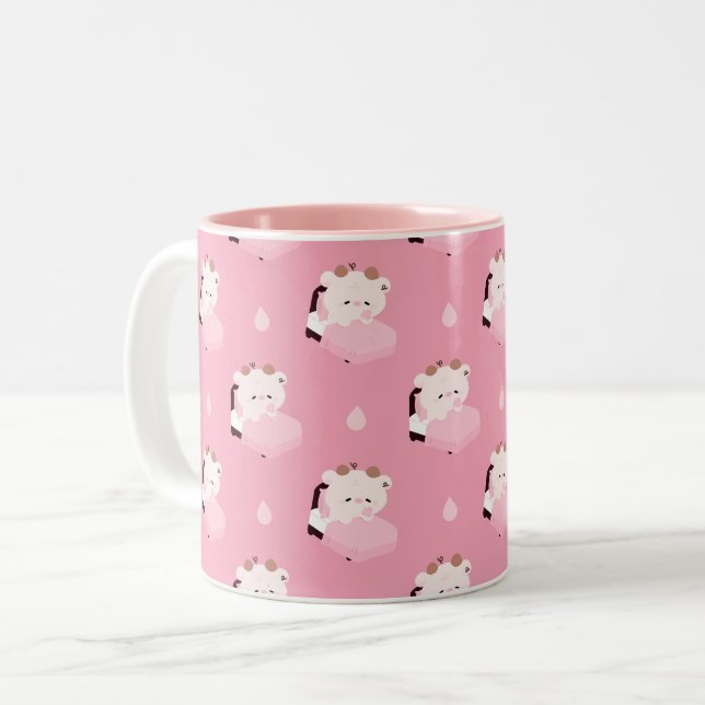 Caneca De Café Em Dois Tons Vaca Cansada Fofa (Frente Esquerda)