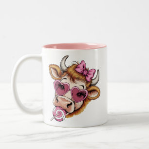 Caneca De Café Em Dois Tons Vaca das Terras Altas do Vale Coquette Dia dos Nam