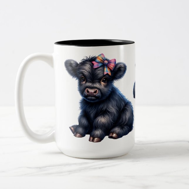 Caneca De Café Em Dois Tons Vaca das Terras Altas Fofa (Esquerda)