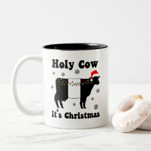 Caneca De Café Em Dois Tons Vaca de Natal Engraçada Abaixo Galloway Beltie Gif