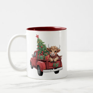 Caneca De Café Em Dois Tons Vaca de Natal Vaca das Terras Altas na Fazenda de 