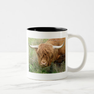 Caneca De Café Em Dois Tons Vaca desgrenhado das montanhas