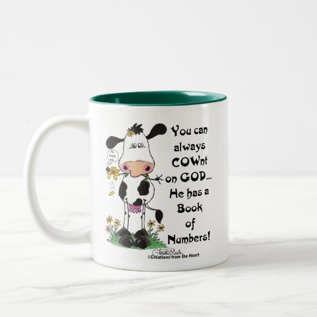 Caneca De Café Em Dois Tons Vaca e Ladybug COWnt em Deus (Esquerda)