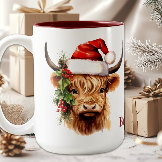 Caneca De Café Em Dois Tons Vaca festiva Vaca Vaca Festiva Natal (Criador carregado)