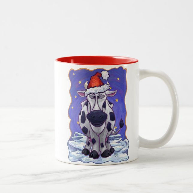 Caneca De Café Em Dois Tons Vaca Natal (Direita)