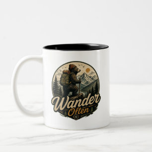 Caneca De Café Em Dois Tons Vague Freqüentemente Urso de Caminhada Vintage Mon