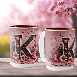 Caneca De Café Em Dois Tons Valentine Day 3D A to Z Alphabet Coffee Mug
