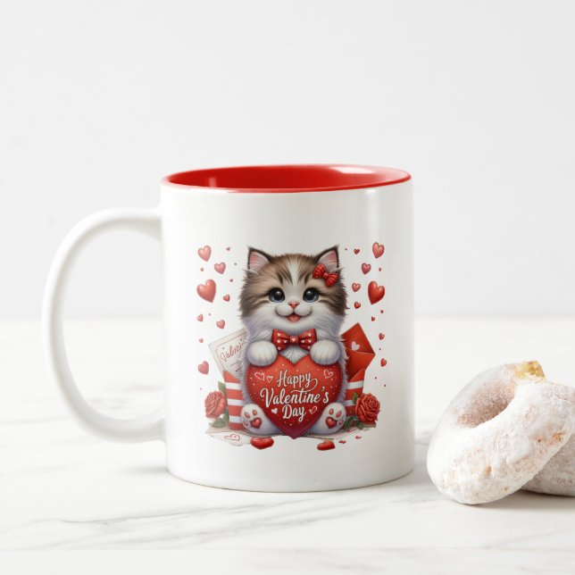 Caneca De Café Em Dois Tons Valentine Hearts  (Com Donut)