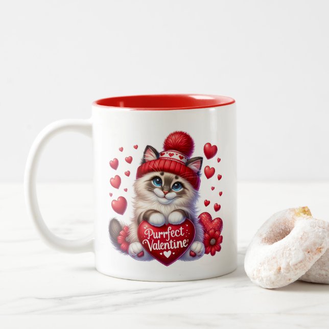 Caneca De Café Em Dois Tons Valentine Hearts  (Com Donut)