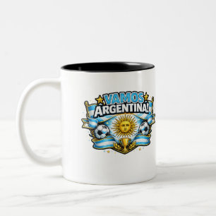 Caneca De Café Em Dois Tons Vamos Argentina Design de Futebol Patriótico   Arg