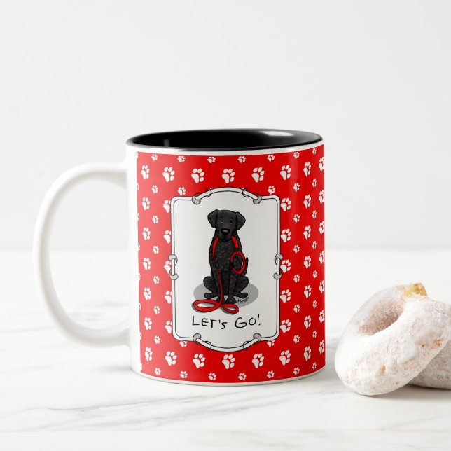 Caneca De Café Em Dois Tons Vamos! Cachorro Retriever de Capa Ondulada (preto) (Com Donut)