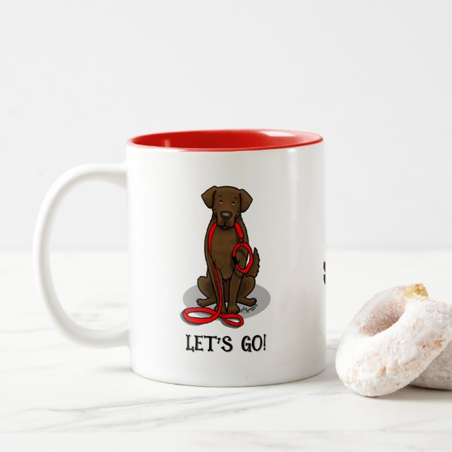 Caneca De Café Em Dois Tons Vamos! Cão Retriever de Capa Lisa (fígado) (Com Donut)