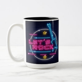 Caneca De Café Em Dois Tons Vamos Rock Retro Neon