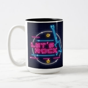 Caneca De Café Em Dois Tons Vamos Rock Retro Neon
