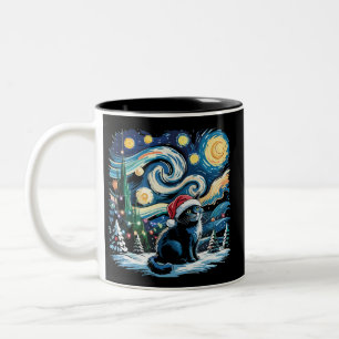 Caneca De Café Em Dois Tons Van Gogh Noite Estrelada Festivo Natal Gato Preto
