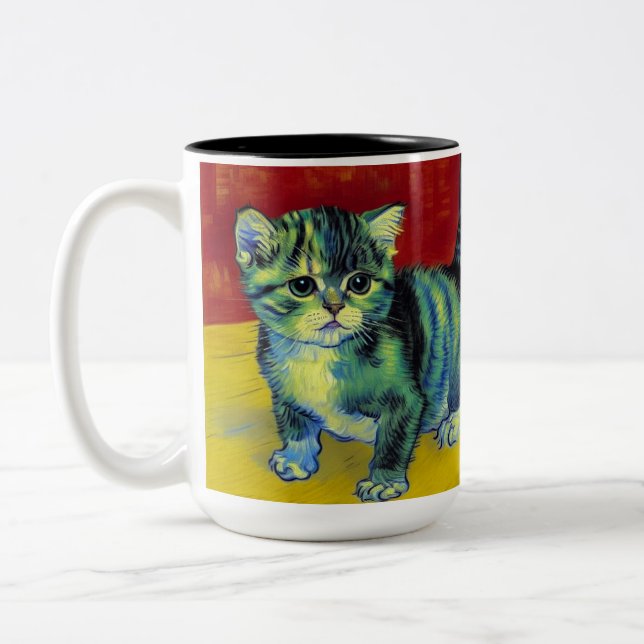 Caneca De Café Em Dois Tons Van Gogh Tabby Cat (Esquerda)