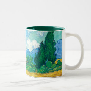 Caneca De Café Em Dois Tons Van Gogh Wheatfield com Cyprestes
